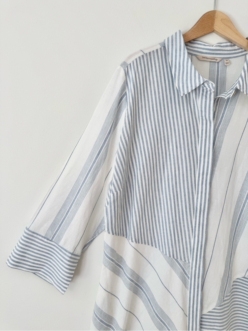 Soft Surroundings Seaport Linen Blue and White Striped Midi Shirt Dress, Size 2X - Picture 10 of 15